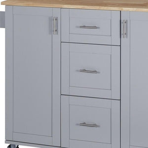 HomeRoots 50" Gray Wood Barn Door Rolling Kitchen Island - Versatile Farmhouse Style with Expandable Workspace! 654066