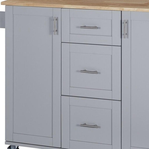 HomeRoots 50" Gray Wood Barn Door Rolling Kitchen Island - Versatile Farmhouse Style with Expandable Workspace! 654066