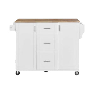 HomeRoots 50" White Wood Barn Door Rolling Kitchen Island - Versatile Prep Space with Rustic Charm & Mobility 654067