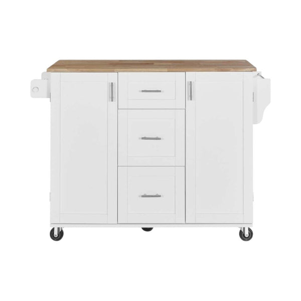 HomeRoots 50" White Wood Barn Door Rolling Kitchen Island - Versatile Prep Space with Rustic Charm & Mobility 654067