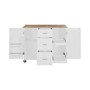 HomeRoots 50" White Wood Barn Door Rolling Kitchen Island - Versatile Prep Space with Rustic Charm & Mobility 654067