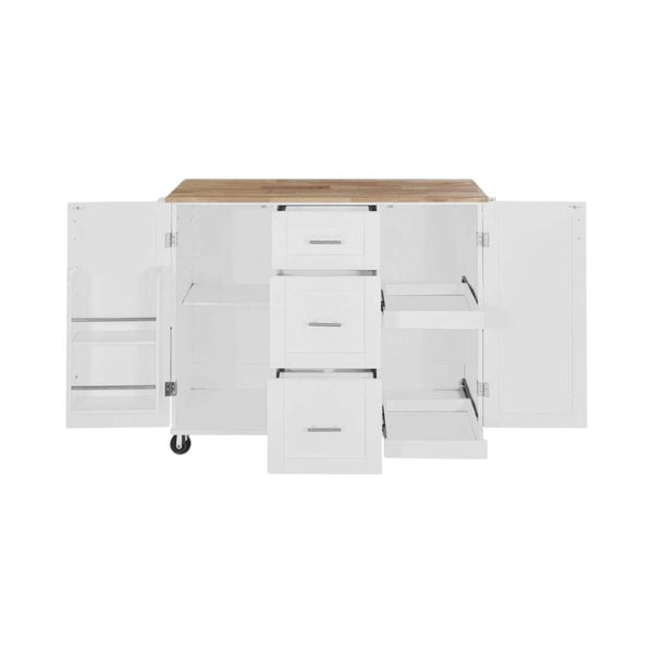HomeRoots 50" White Wood Barn Door Rolling Kitchen Island - Versatile Prep Space with Rustic Charm & Mobility 654067