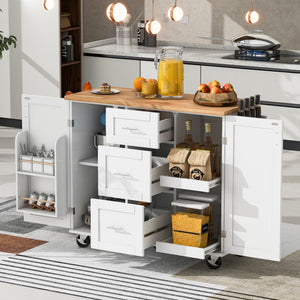 HomeRoots 50" White Wood Barn Door Rolling Kitchen Island - Versatile Prep Space with Rustic Charm & Mobility 654067