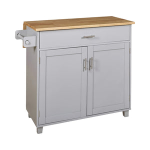 HomeRoots 39" Gray Wood Barn Door Rolling Kitchen Island with Expandable Surface & Rustic Storage Charm 654068