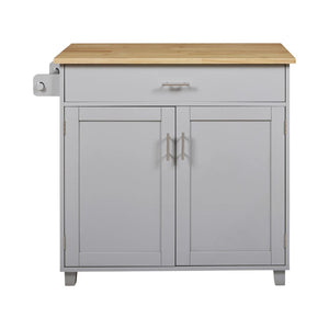 HomeRoots 39" Gray Wood Barn Door Rolling Kitchen Island with Expandable Surface & Rustic Storage Charm 654068