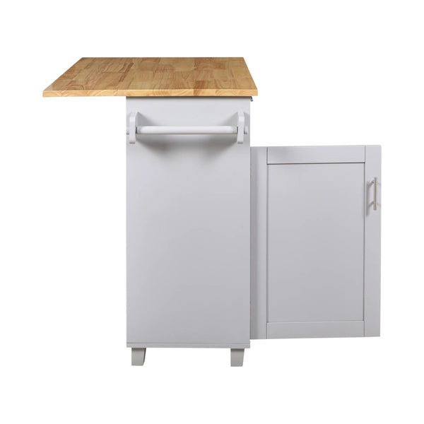 HomeRoots 39" Gray Wood Barn Door Rolling Kitchen Island with Expandable Surface & Rustic Storage Charm 654068