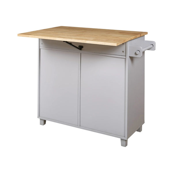 HomeRoots 39" Gray Wood Barn Door Rolling Kitchen Island with Expandable Surface & Rustic Storage Charm 654068