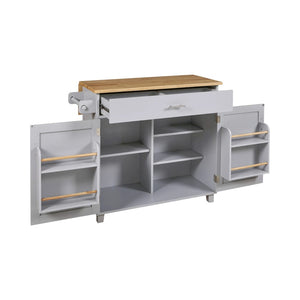 HomeRoots 39" Gray Wood Barn Door Rolling Kitchen Island with Expandable Surface & Rustic Storage Charm 654068