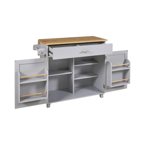 HomeRoots 39" Gray Wood Barn Door Rolling Kitchen Island with Expandable Surface & Rustic Storage Charm 654068