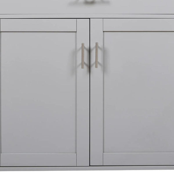 HomeRoots 39" Gray Wood Barn Door Rolling Kitchen Island with Expandable Surface & Rustic Storage Charm 654068