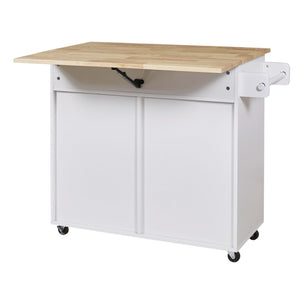HomeRoots 39" White Wood Barn Door Rolling Kitchen Island - Rustic Mobile Prep Station with Ample Storage Space 654069
