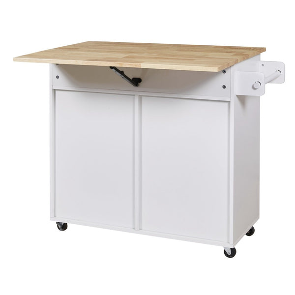 HomeRoots 39" White Wood Barn Door Rolling Kitchen Island - Rustic Mobile Prep Station with Ample Storage Space 654069