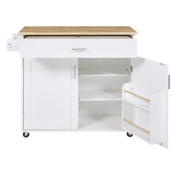 HomeRoots 39" White Wood Barn Door Rolling Kitchen Island - Rustic Mobile Prep Station with Ample Storage Space 654069