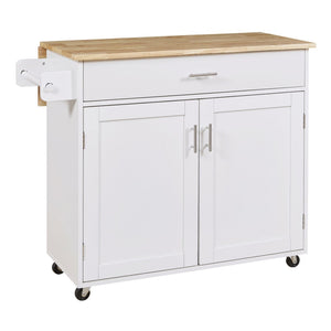 HomeRoots 39" White Wood Barn Door Rolling Kitchen Island - Rustic Mobile Prep Station with Ample Storage Space 654069