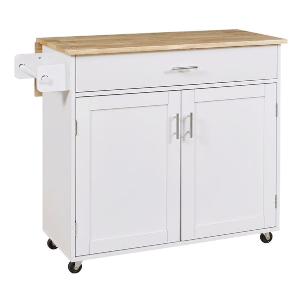 HomeRoots 39" White Wood Barn Door Rolling Kitchen Island - Rustic Mobile Prep Station with Ample Storage Space 654069