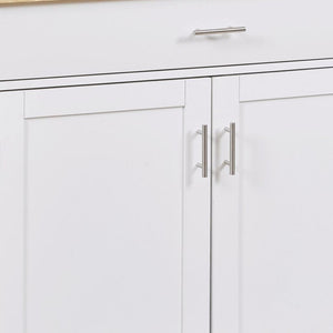 HomeRoots 39" White Wood Barn Door Rolling Kitchen Island - Rustic Mobile Prep Station with Ample Storage Space 654069
