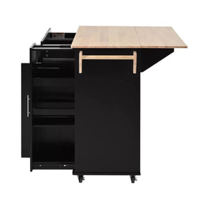 HomeRoots 46" Black Wood Barn Door Rolling Kitchen Island with Expandable Surface & Ample Storage Solutions 654070