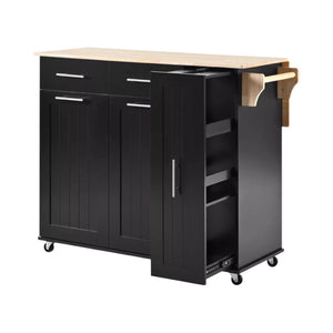 HomeRoots 46" Black Wood Barn Door Rolling Kitchen Island with Expandable Surface & Ample Storage Solutions 654070