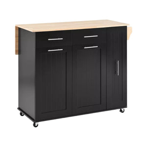 HomeRoots 46" Black Wood Barn Door Rolling Kitchen Island with Expandable Surface & Ample Storage Solutions 654070