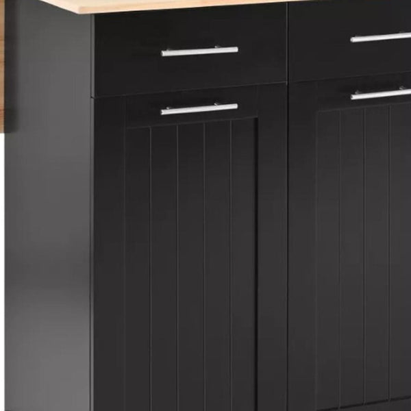 HomeRoots 46" Black Wood Barn Door Rolling Kitchen Island with Expandable Surface & Ample Storage Solutions 654070
