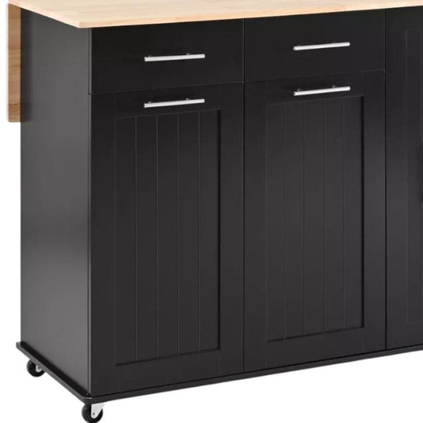 HomeRoots 46" Black Wood Barn Door Rolling Kitchen Island with Expandable Surface & Ample Storage Solutions 654070