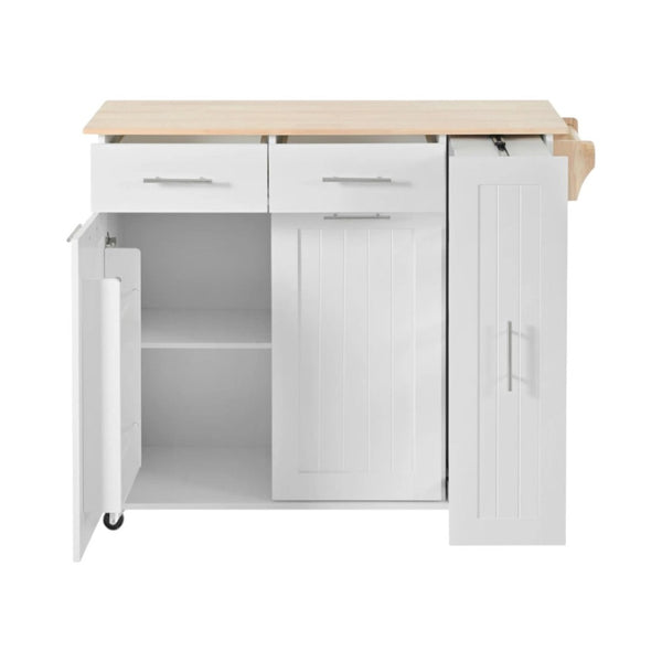 HomeRoots 46" White Wood Barn Door Rolling Kitchen Island with Drop-Leaf, Storage & Farmhouse Charm 654071
