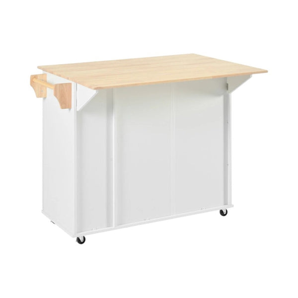 HomeRoots 46" White Wood Barn Door Rolling Kitchen Island with Drop-Leaf, Storage & Farmhouse Charm 654071
