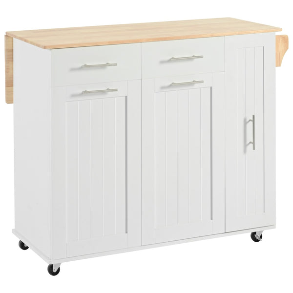 HomeRoots 46" White Wood Barn Door Rolling Kitchen Island with Drop-Leaf, Storage & Farmhouse Charm 654071