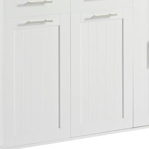 HomeRoots 46" White Wood Barn Door Rolling Kitchen Island with Drop-Leaf, Storage & Farmhouse Charm 654071