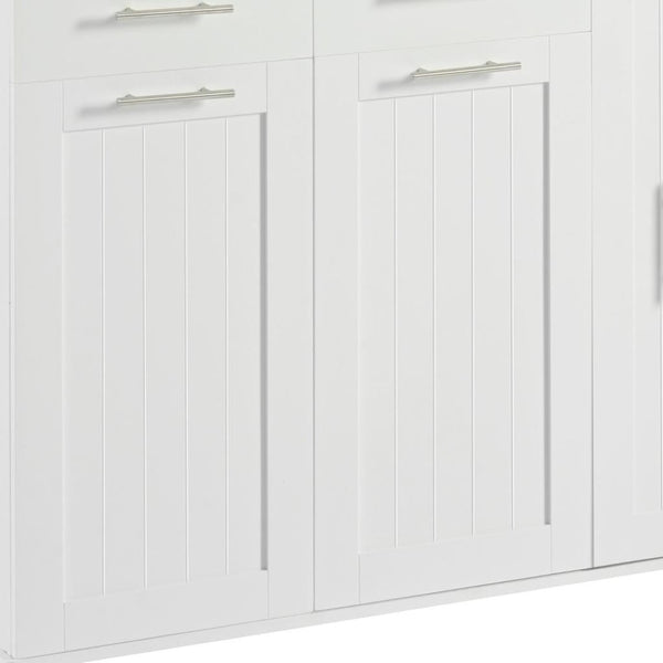 HomeRoots 46" White Wood Barn Door Rolling Kitchen Island with Drop-Leaf, Storage & Farmhouse Charm 654071