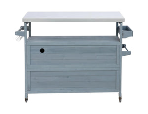 HomeRoots 50" Light Blue Wood Barn Door Rolling Kitchen Island with Storage - Rustic Charm & Versatile Design 654072