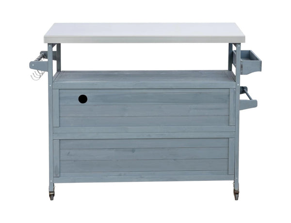 HomeRoots 50" Light Blue Wood Barn Door Rolling Kitchen Island with Storage - Rustic Charm & Versatile Design 654072