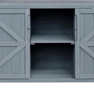HomeRoots 50" Light Blue Wood Barn Door Rolling Kitchen Island with Storage - Rustic Charm & Versatile Design 654072