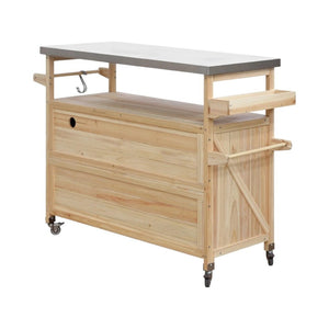 HomeRoots 50" Natural Wood Rolling Kitchen Island with Sliding Barn Door & Ample Storage for Entertaining 654073