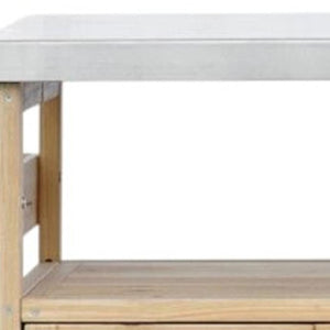 HomeRoots 50" Natural Wood Rolling Kitchen Island with Sliding Barn Door & Ample Storage for Entertaining 654073