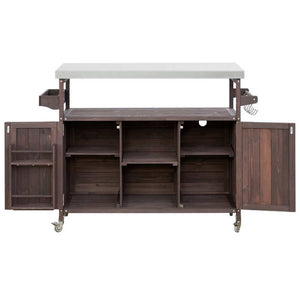 HomeRoots 50" Brown Wood Barn Door Rolling Kitchen Island - Stylish Storage & Prep Space for Any Kitchen 654074