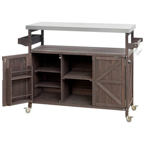 HomeRoots 50" Brown Wood Barn Door Rolling Kitchen Island - Stylish Storage & Prep Space for Any Kitchen 654074