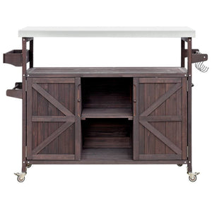 HomeRoots 50" Brown Wood Barn Door Rolling Kitchen Island - Stylish Storage & Prep Space for Any Kitchen 654074