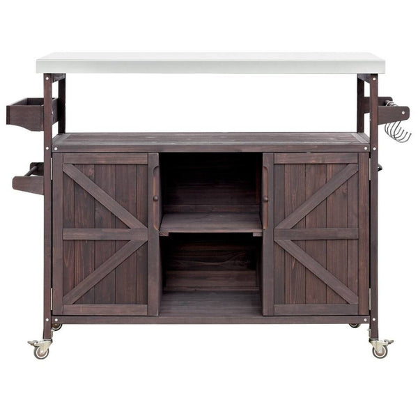 HomeRoots 50" Brown Wood Barn Door Rolling Kitchen Island - Stylish Storage & Prep Space for Any Kitchen 654074