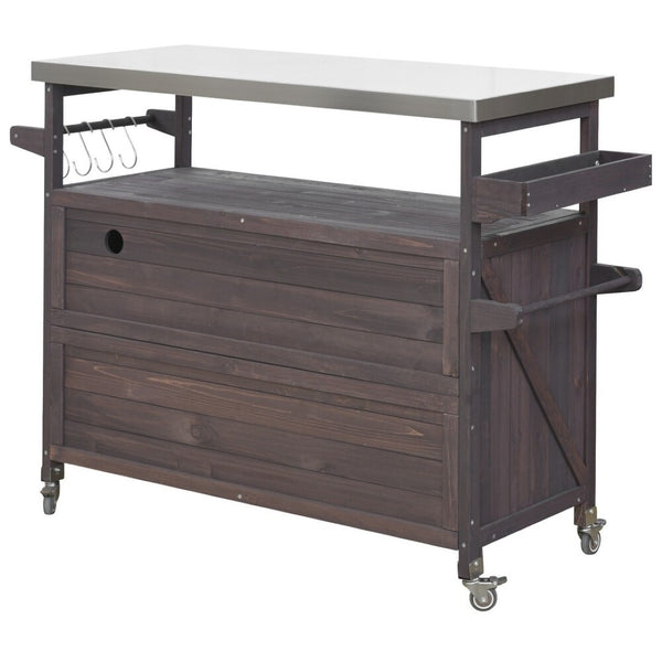 HomeRoots 50" Brown Wood Barn Door Rolling Kitchen Island - Stylish Storage & Prep Space for Any Kitchen 654074