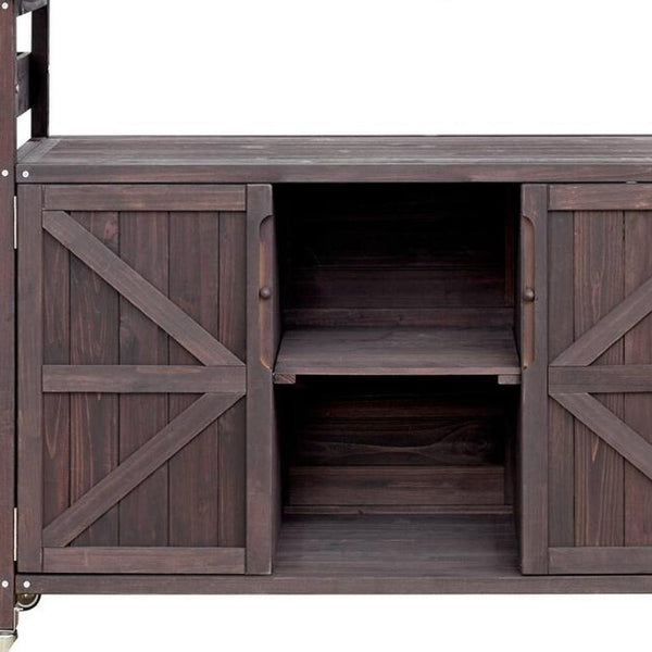 HomeRoots 50" Brown Wood Barn Door Rolling Kitchen Island - Stylish Storage & Prep Space for Any Kitchen 654074