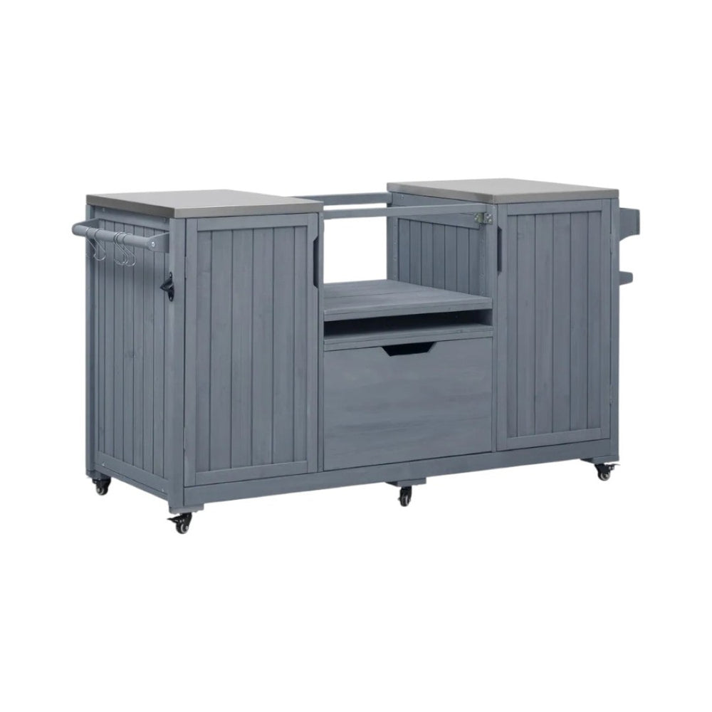 HomeRoots 67" Light Blue Rolling Kitchen Island with Storage - Rustic Farmhouse Charm and Versatile Design 654075