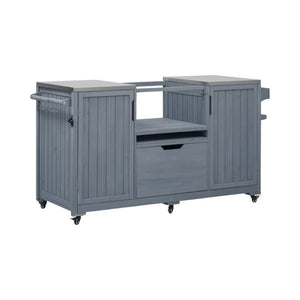 HomeRoots 67" Light Blue Rolling Kitchen Island with Storage - Rustic Farmhouse Charm and Versatile Design 654075