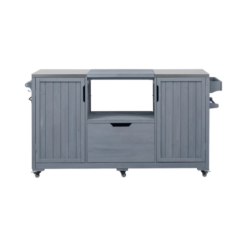 HomeRoots 67" Light Blue Rolling Kitchen Island with Storage - Rustic Farmhouse Charm and Versatile Design 654075