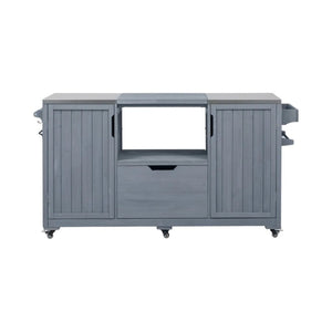 HomeRoots 67" Light Blue Rolling Kitchen Island with Storage - Rustic Farmhouse Charm and Versatile Design 654075