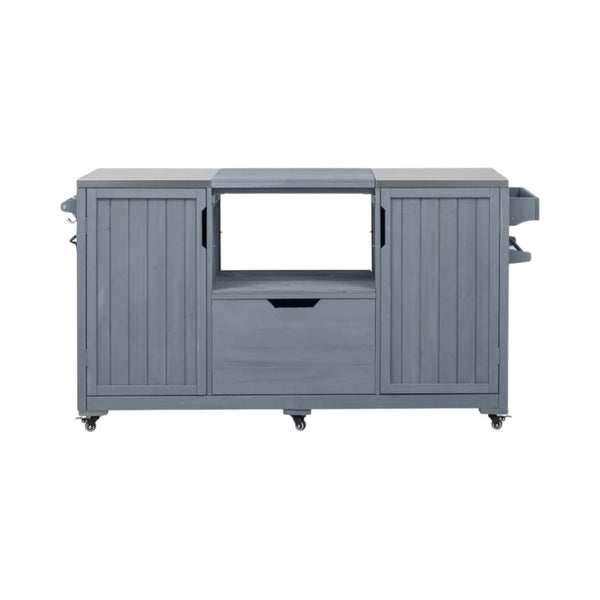 HomeRoots 67" Light Blue Rolling Kitchen Island with Storage - Rustic Farmhouse Charm and Versatile Design 654075