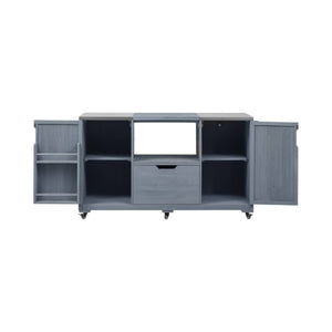 HomeRoots 67" Light Blue Rolling Kitchen Island with Storage - Rustic Farmhouse Charm and Versatile Design 654075