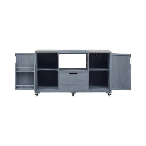 HomeRoots 67" Light Blue Rolling Kitchen Island with Storage - Rustic Farmhouse Charm and Versatile Design 654075