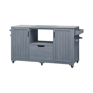 HomeRoots 67" Light Blue Rolling Kitchen Island with Storage - Rustic Farmhouse Charm and Versatile Design 654075