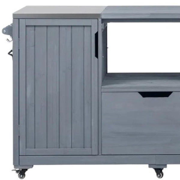HomeRoots 67" Light Blue Rolling Kitchen Island with Storage - Rustic Farmhouse Charm and Versatile Design 654075